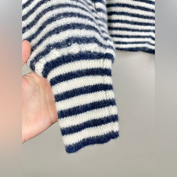 Eleven Six Women's Small Mia Striped Knit Sweater Puff Sleeve 100% Baby Alpaca - Picture 4 of 15